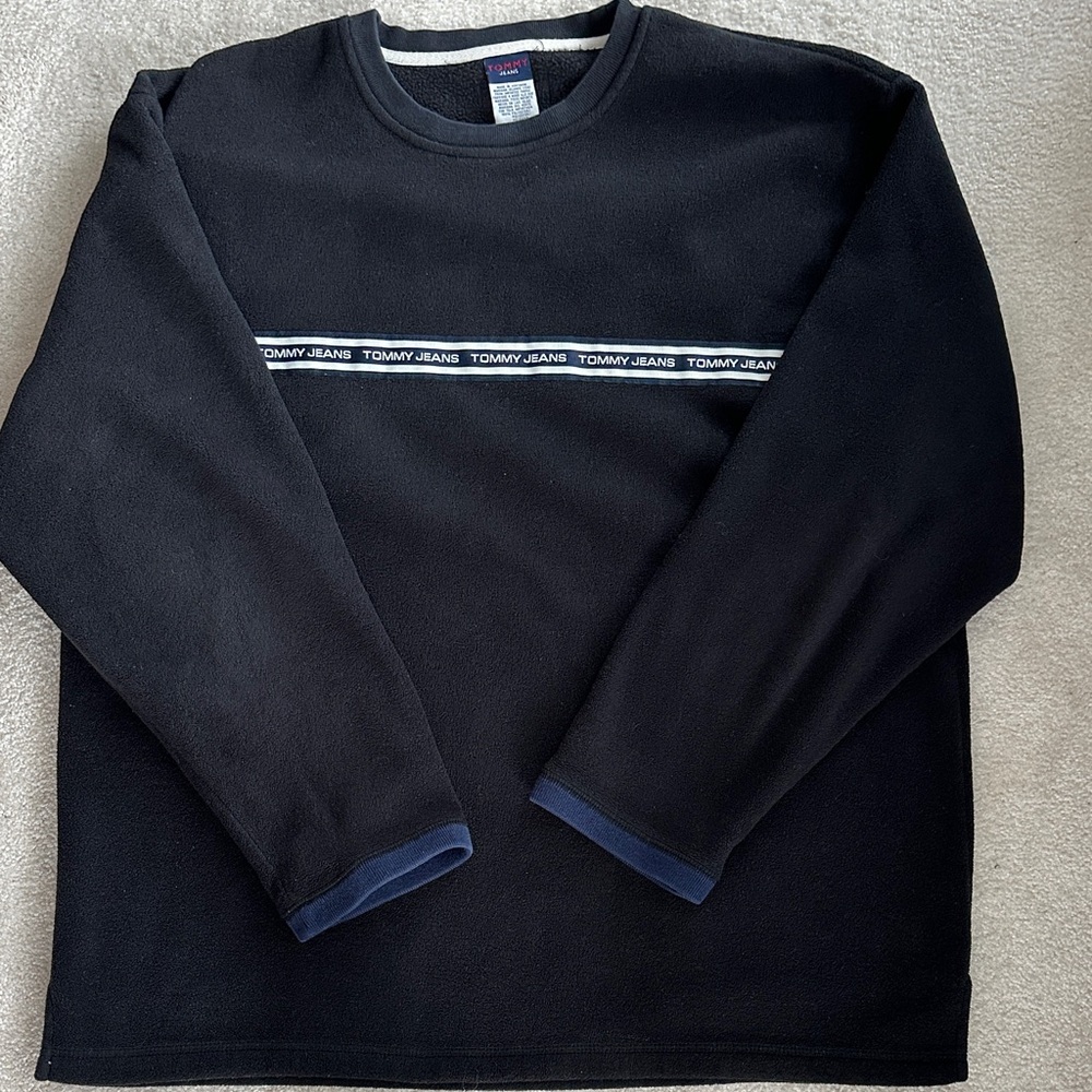 Tommy Hilfiger Black Crewneck Sweatshirt with Navy Trim